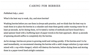 Caring For Berries ~ Cooks Illustrated